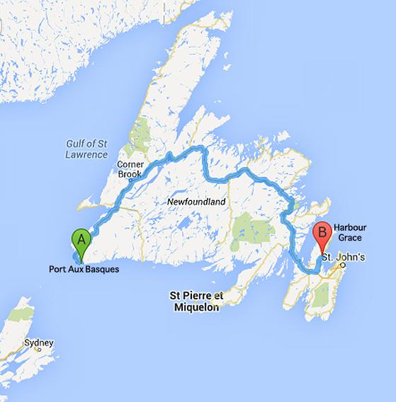 10 map of NL, Harbour Grace to Corner Brook