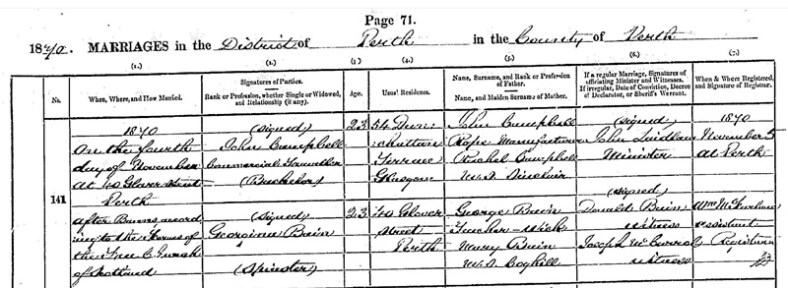 11 Campbell and Bain marriage, Nov. 4, 1870