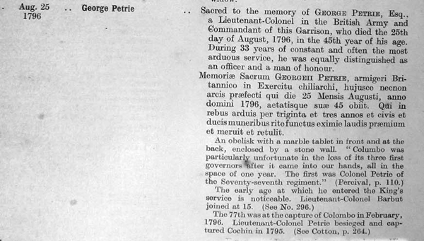 George Petrie, Tombstones and Monuments in Ceylon, Pettah cemetery crop
